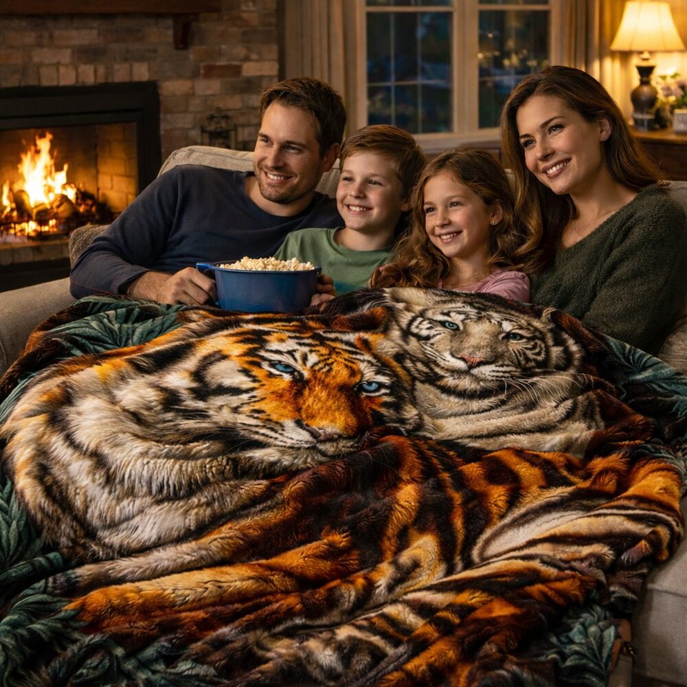 Oversized Family Blanket - Animal Print Thick 2-Ply Twin Tigers